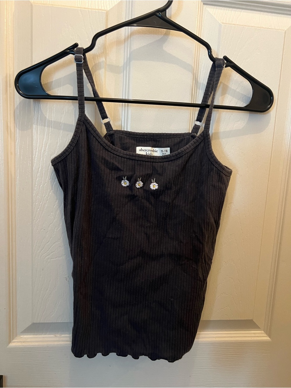 Abercrombie & Fitch Black Ribbed Cami with Daisy Embroidery
